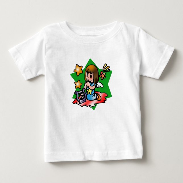 Happy Virgo Angel with Harp Baby T-Shirt (Front)