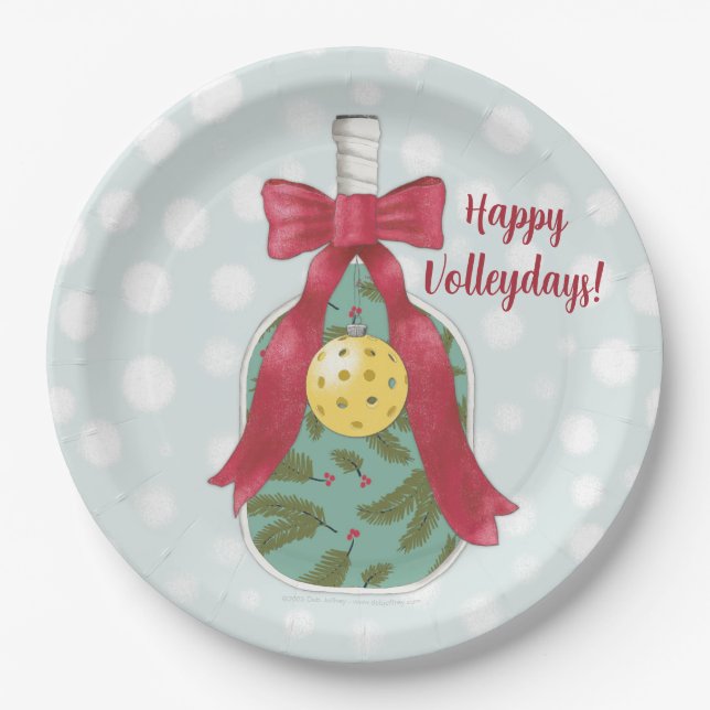 Happy Volleydays Pickleball Themed Paper Plates (Front)