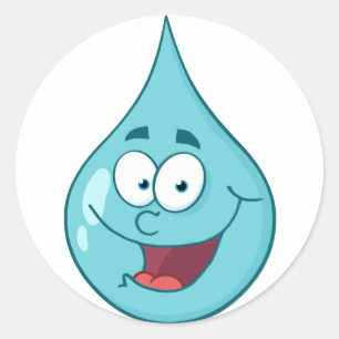 Happy Water Drop Cartoon Character Classic Round Sticker