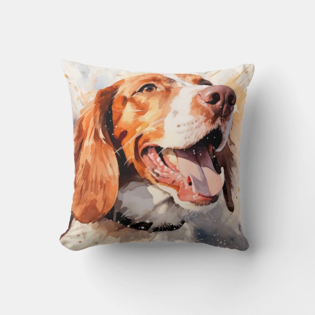 Happy Watercolor Dog Art Print Cushion (Front)
