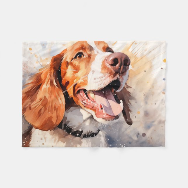 Happy Watercolor Dog Art Print Fleece Blanket (Front (Horizontal))