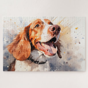 Happy Watercolor Dog Art Print Jigsaw Puzzle