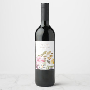 Happy Watercolor Florals Wedding Bottle Wine Label