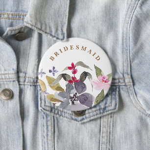 Happy Watercolor Florals Wedding Bridesmaid 10 Cm Round Badge