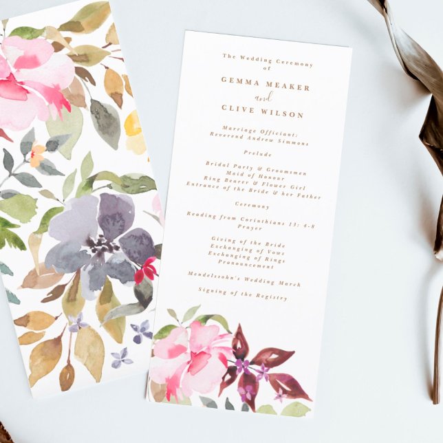 Happy Watercolor Florals Wedding Ceremony Program (Creator Uploaded)