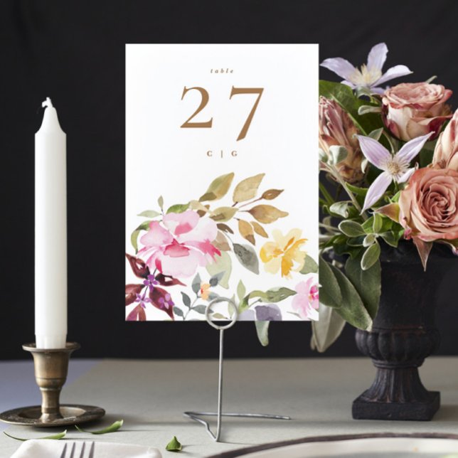 Happy Watercolor Florals Wedding Table Number (Creator Uploaded)