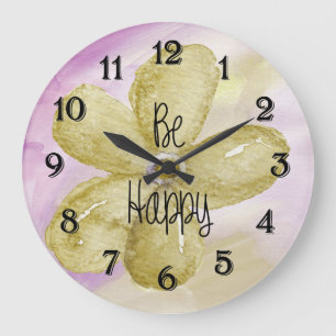 Happy Watercolor Flower Large Clock