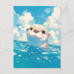 Happy Watercolor Otter Blue Sky Postcard