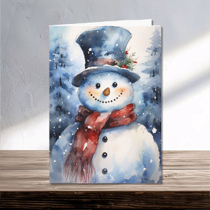 Happy Watercolor Snowman Family Christmas Winter Card