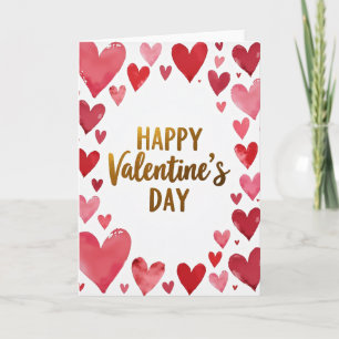 Happy Watercolor Valentines Hearts Card