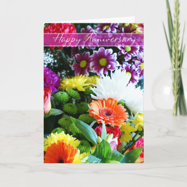 Happy Wedding Anniversary Bouquet Of Flowers Card (Front)