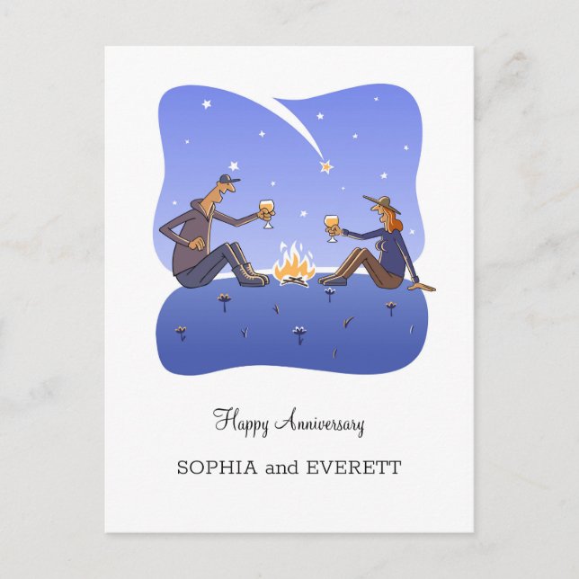 Happy Wedding Anniversary Campfire Couple Postcard (Front)