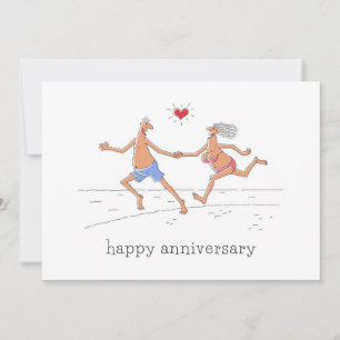 Happy Wedding Anniversary Couple Beach Heart Card