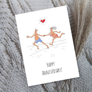 Happy Wedding Anniversary Couple Beach Heart Card