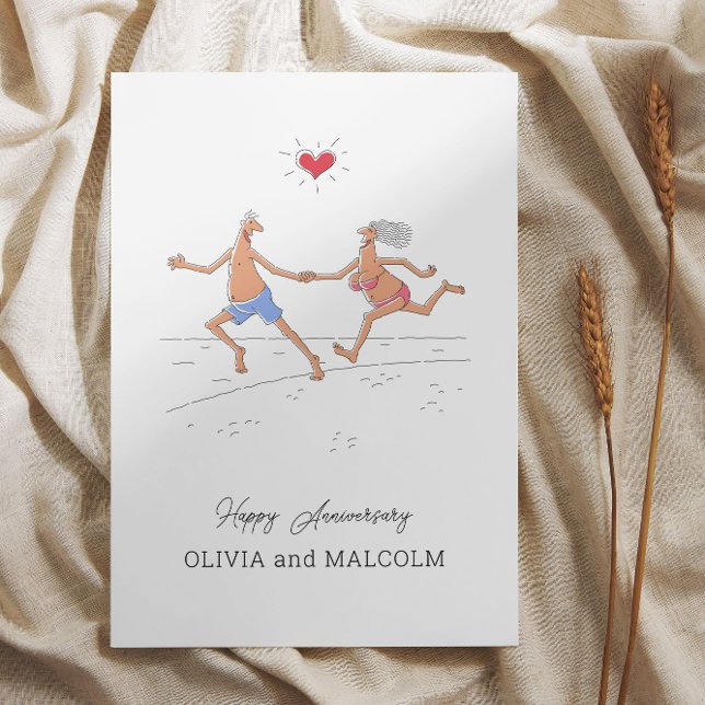 Happy Wedding Anniversary Couple Beach Heart Postcard (Creator Uploaded)