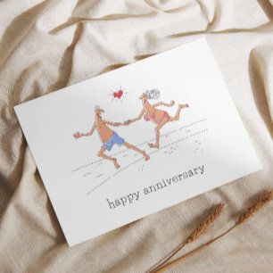 Happy Wedding Anniversary Couple Beach Red Heart Postcard