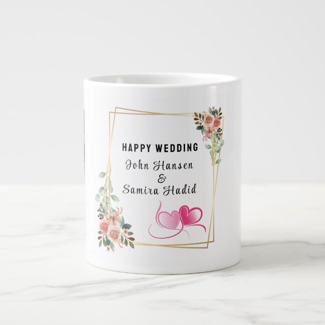 "Happy Wedding" Anniversary Engagement Couple  Large Coffee Mug (Front)