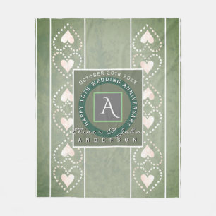 "Happy Wedding Anniversary"Grey  Monogram w/Hearts Fleece Blanket