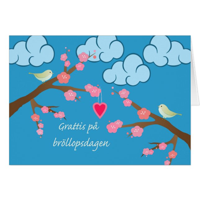 Happy Wedding Anniversary in Swedish, Spring Birds (Front Horizontal)