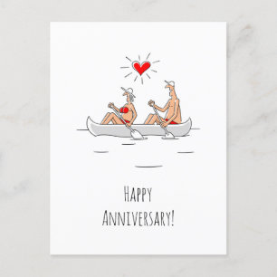 Happy Wedding Anniversary Married Couple Canoe Postcard