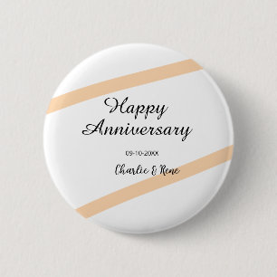Happy wedding anniversary orange pastel lines name 6 cm round badge