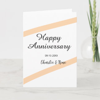 Happy wedding anniversary orange pastel lines name card