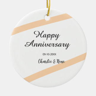 Happy wedding anniversary orange pastel lines name ceramic ornament