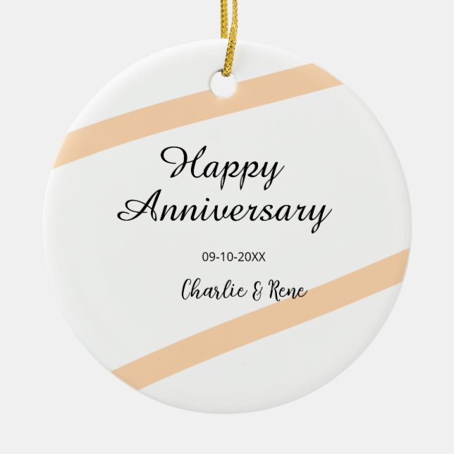 Happy wedding anniversary orange pastel lines name ceramic ornament (Front)