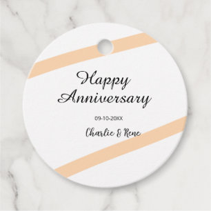 Happy wedding anniversary orange pastel lines name favour tags