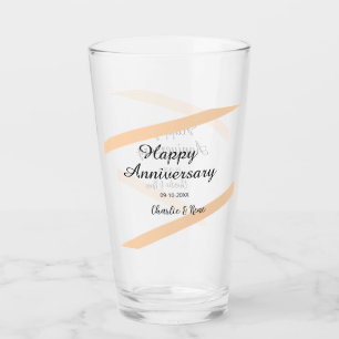 Happy wedding anniversary orange pastel lines name glass