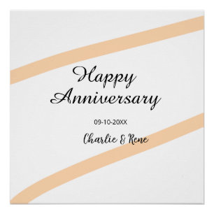 Happy wedding anniversary orange pastel lines name poster