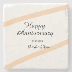 Happy wedding anniversary orange pastel lines name stone coaster