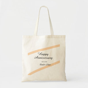 Happy wedding anniversary orange pastel lines name tote bag