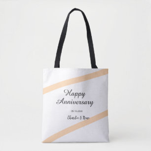 Happy wedding anniversary orange pastel lines name tote bag