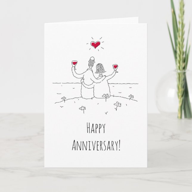 Happy Wedding Anniversary Red Heart Married Couple Card (Front)