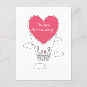 Happy Wedding Anniversary Red Heart Married Couple Postcard