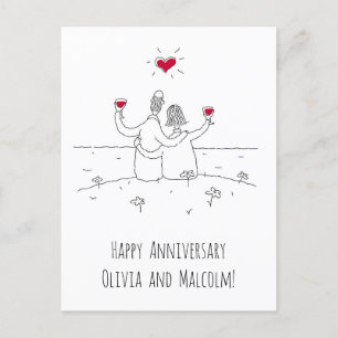Happy Wedding Anniversary Red Heart Married Couple Postcard