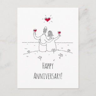 Happy Wedding Anniversary Red Heart Postcard