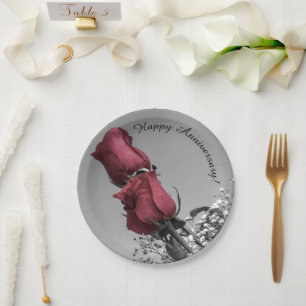 Happy Wedding Anniversary   Red Roses Photograph Paper Plate