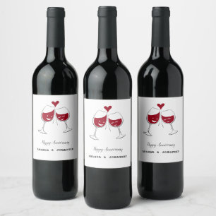 Happy Wedding Anniversary Red Wine Heart Wine Label