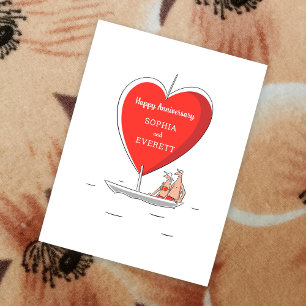 Happy Wedding Anniversary Sailboat Red Heart Card