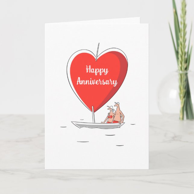 Happy Wedding Anniversary Sailboat Red Heart Card (Front)