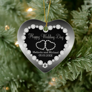 Happy Wedding Day   Silver   DIY Text  Ceramic Ornament
