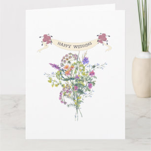 Happy Wedding Elegant Floral Bouquet  Card