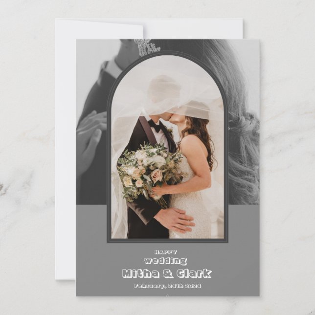 Happy wedding in simple grey invitation (Front)