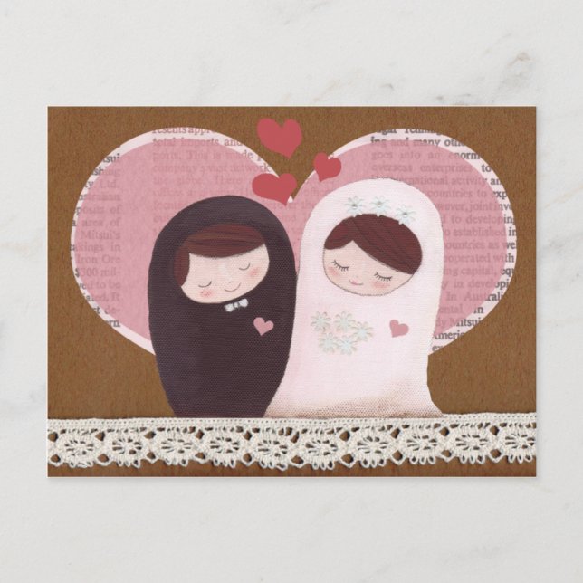 Happy Wedding(Pink/Brown) Postcard (Front)