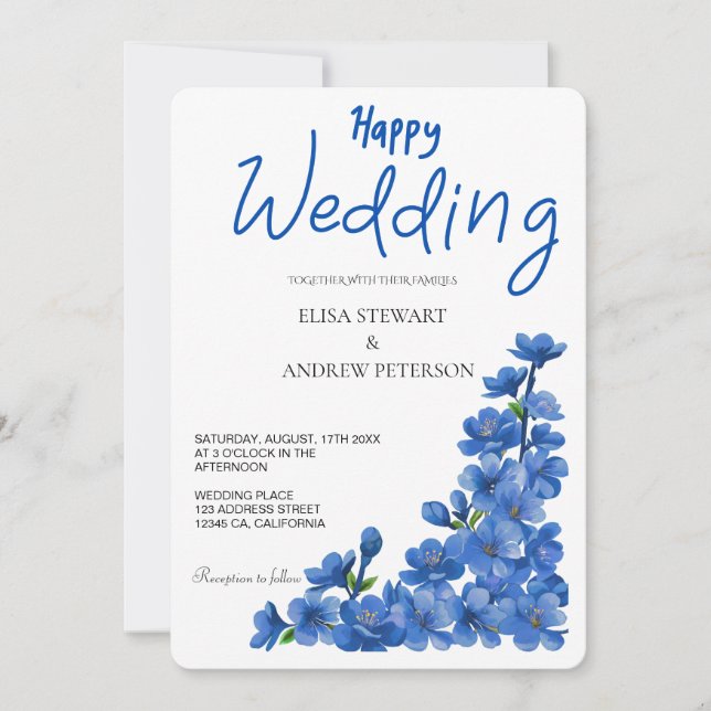 Happy Wedding Romantic Floral Wedding Invitation (Front)