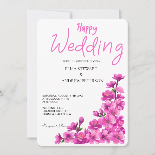 Happy Wedding Romantic Floral Wedding Invitation (Front)