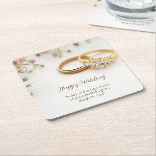Happy Wedding Square Paper Coaster