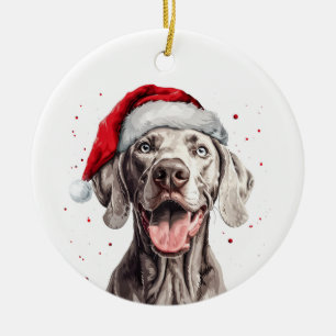 Happy Weimaraner Dog Christmas Personalized Ceramic Ornament